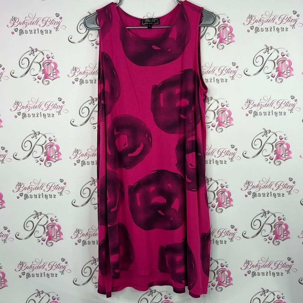 Minkas mini dress abstract round Stylish Sleeveless Fuchsia Black long Tank Top
